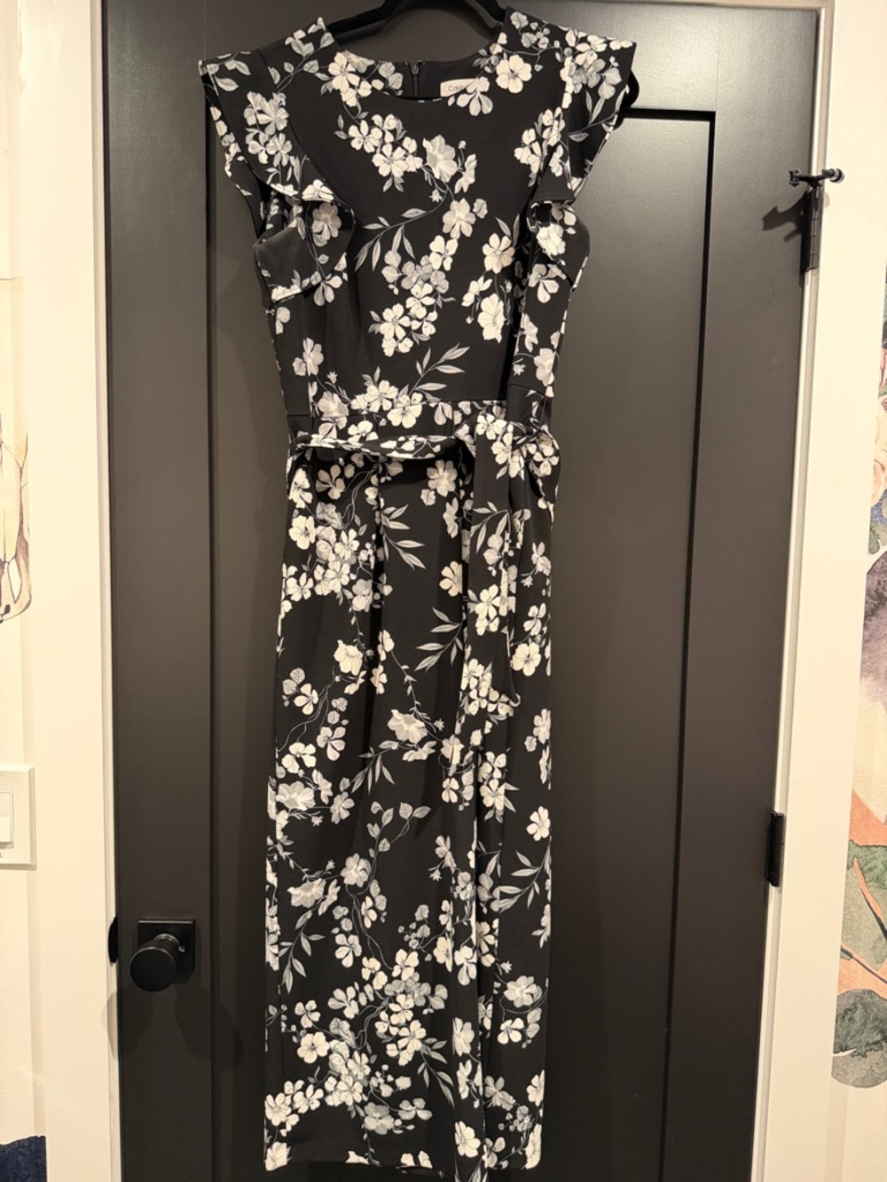 Calvin Klein Black Floral Sleeveless Jumpsuit with Self Tie